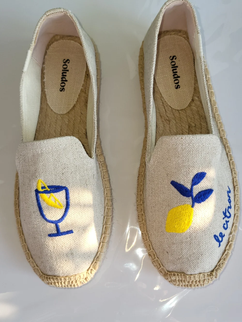 Soludos Beige Canvas Lemon & Cocktail Embroidered Espadrilles
